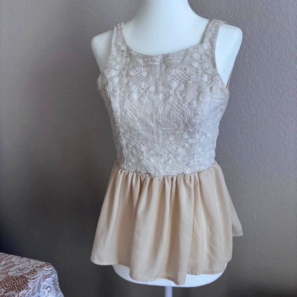 Cream Lace Peplum Top, Open Back Delicate Design